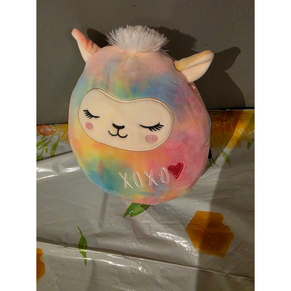 Squishmallows Rainbow Tie Dye Llama XOXO Heart Plush Toy 8 Inch